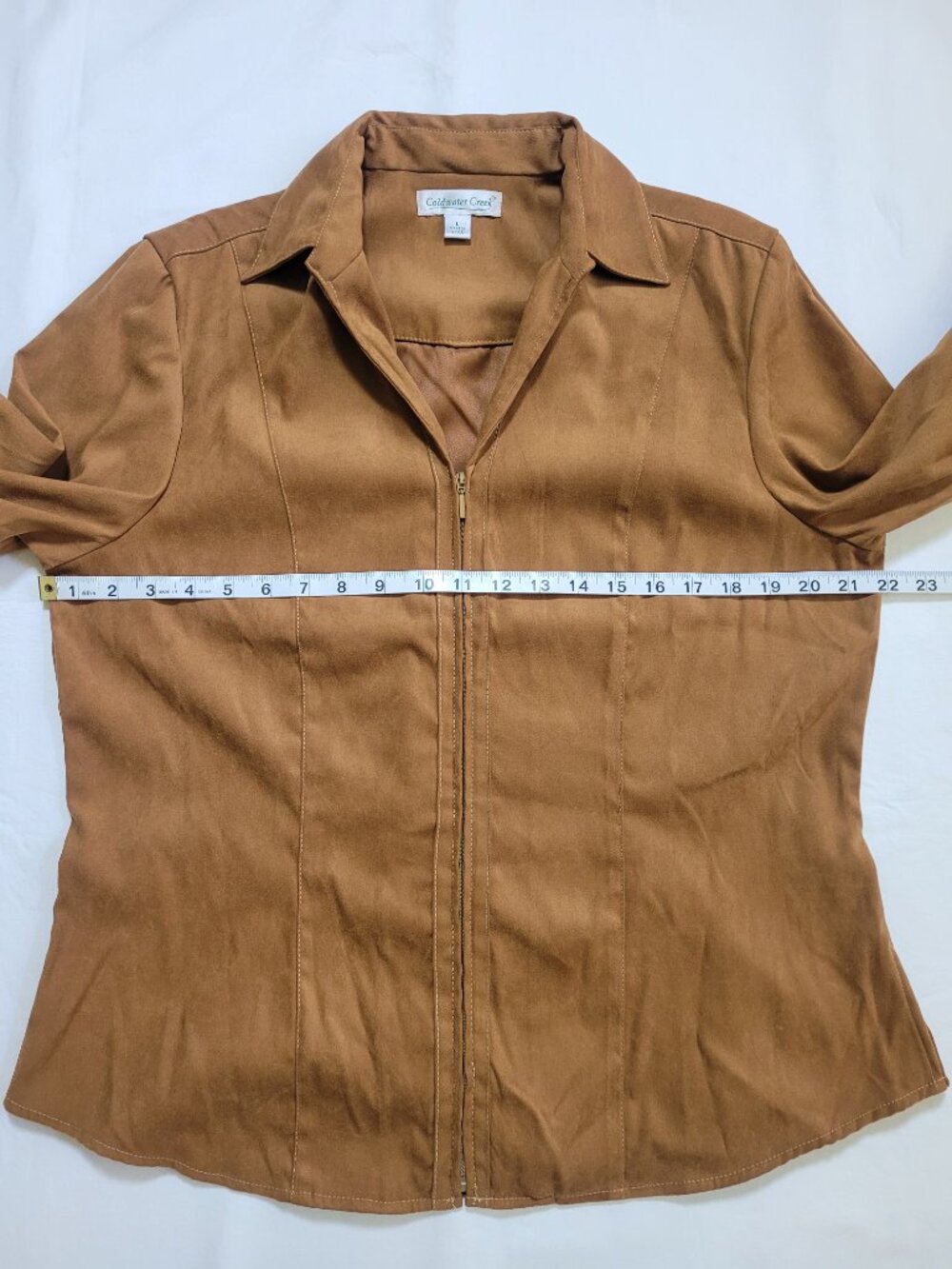Coldwater Creek Faux Suede Zip Up Lightweight Jacket Camel Brown Large Preppy - Picture 8 of 11